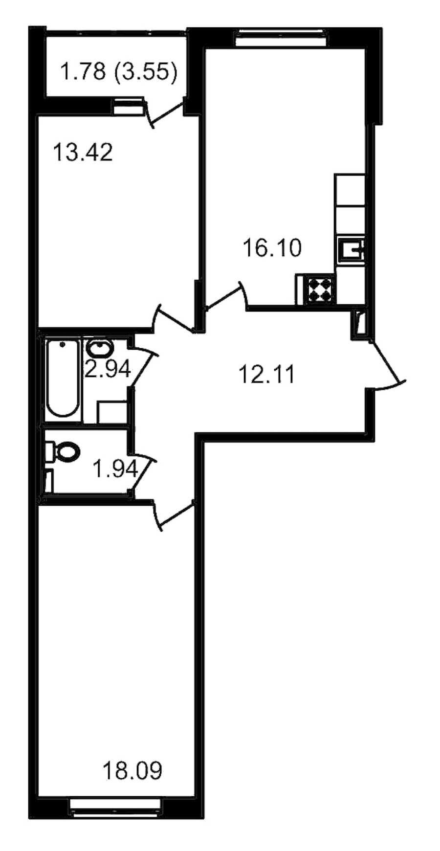 Двухкомнатная квартира в : площадь 68.15 м2 , этаж: 11 – купить в Санкт-Петербурге